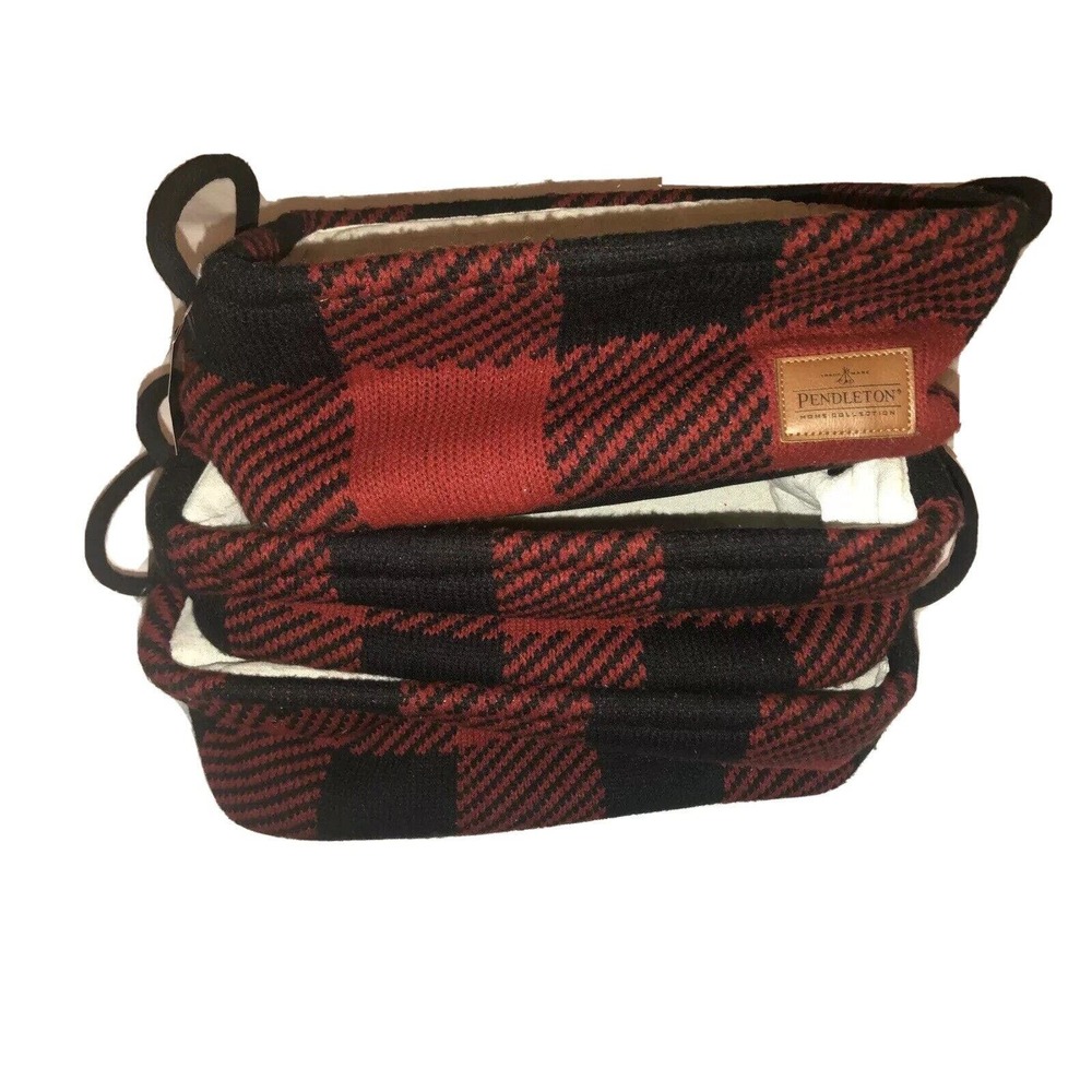 Pendleton Home Decor Storage Red Black Buffalo Plaid Bin Basket‎ Triple-Set